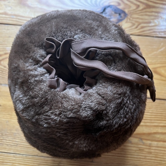 Vtg Brown Sheared Beaver Fur Hand Warmer Muff & Matching Sheared Beaver Collar - Picture 3 of 8